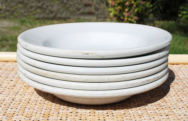 Ensemble de 6 assiettes creuses épaisses Creil et Montereau HBCM coloris blanc