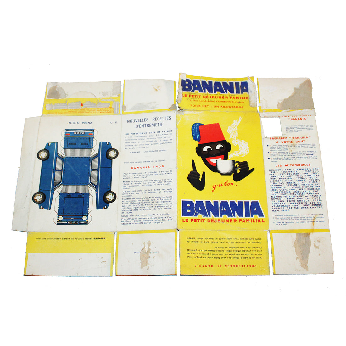 Ancienne boîte publicitaire Banania 1 kg en carton / à remonter / années 1960