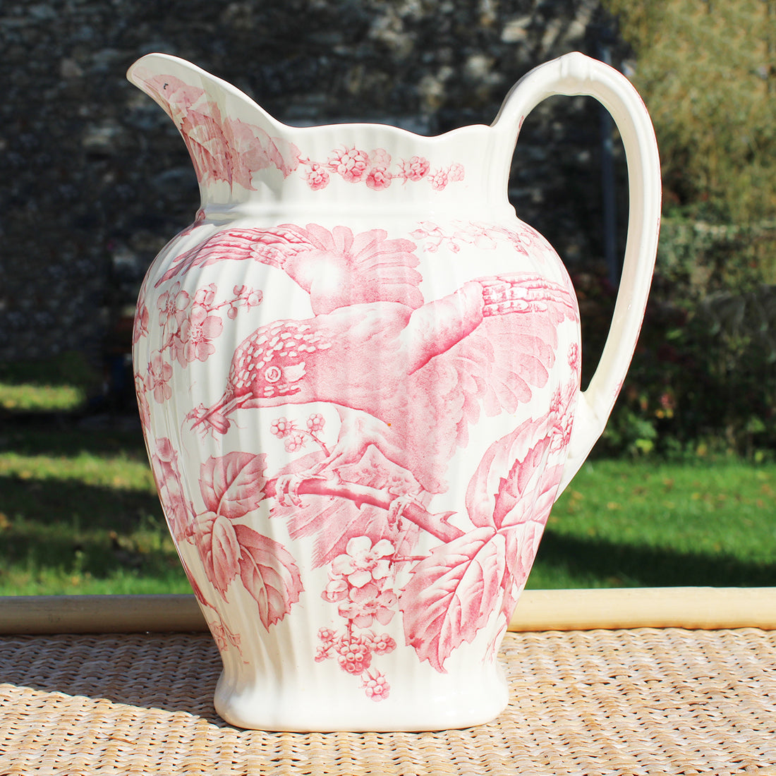 Broc De Toilette Ancien Rose Fleuri - Déco Rétro Occasion