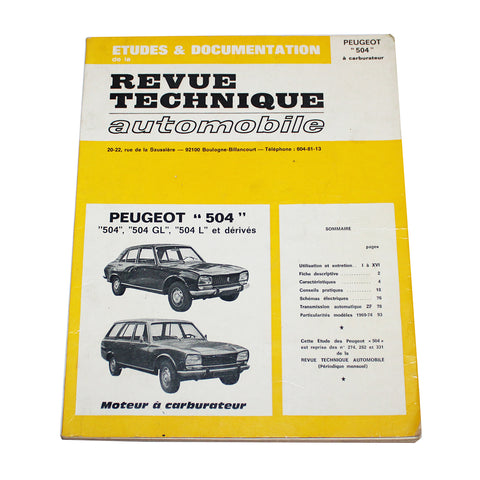 Revue technique automobile Peugeot 504 à carburateur GL L (1974)