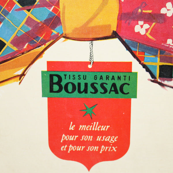 Ancien carton publicitaire Tissu Boussac illustrateur Pierre Couronne