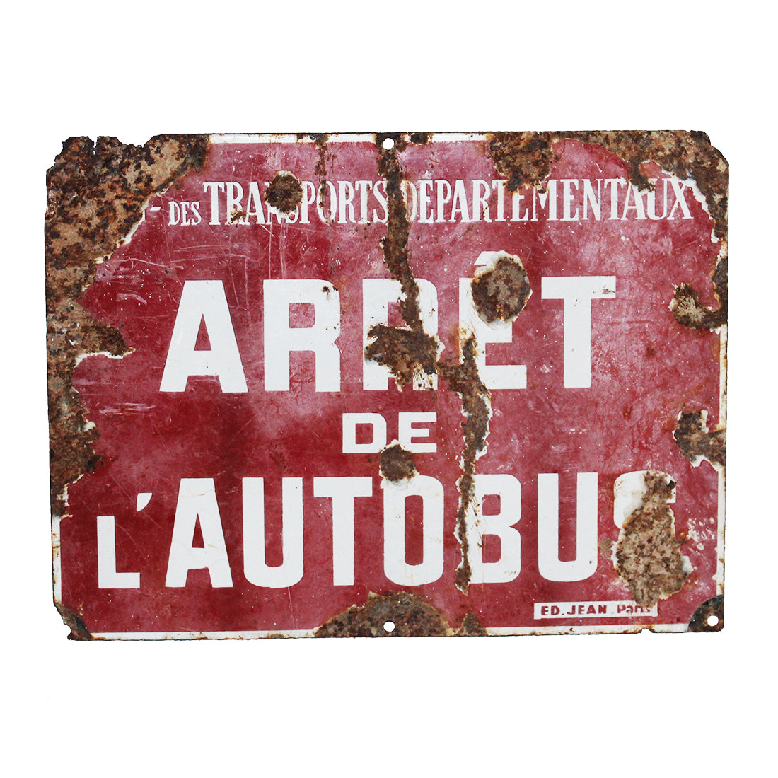 Ancienne plaque émaillée Sté Gle des Transports Départementaux Arrêt de l'Autobus en mauvais état