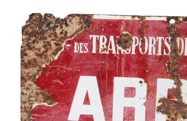 Ancienne plaque émaillée Sté Gle des Transports Départementaux Arrêt de l'Autobus en mauvais état