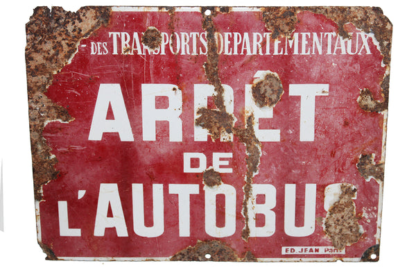 Ancienne plaque émaillée Sté Gle des Transports Départementaux Arrêt de l'Autobus en mauvais état