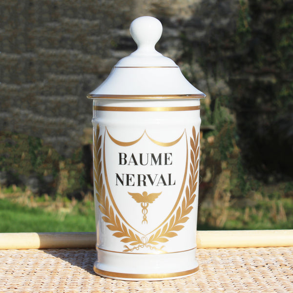 Pot à pharmacie ancien « Baume Nerval » – Porcelaine de Limoges – Au Pot de Galien