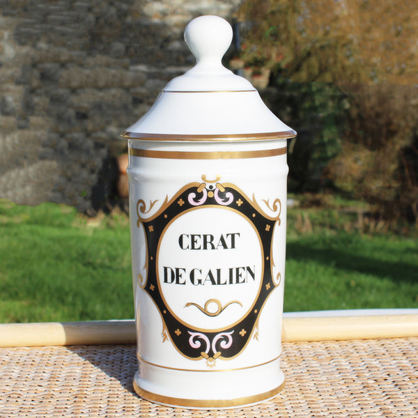 Pot à pharmacie ancien « Cerat de Galien » – Porcelaine de Limoges – Au Pot de Galien