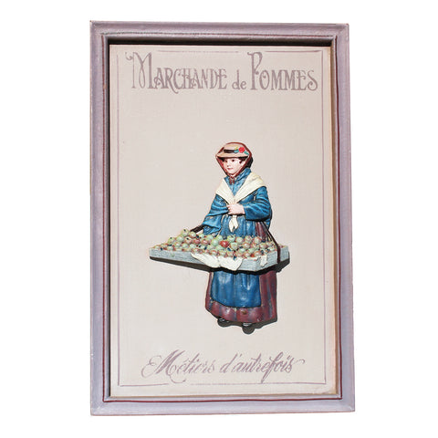 Petit tableau Country Corner vintage Métiers d'autrefois Marchande de Pommes 36 cm x 24 cm