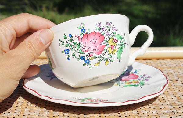 Grande tasse à déjeuner + soucoupe en faïence de Lunéville modèle Réverbère