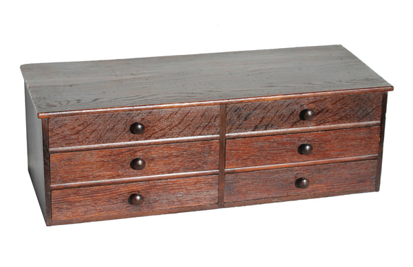 Grande layette d’horloger ancienne en chêne 64 cm – meuble d’atelier / de métier - 6 tiroirs