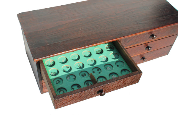 Grande layette d’horloger ancienne en chêne 64 cm – meuble d’atelier / de métier - 6 tiroirs