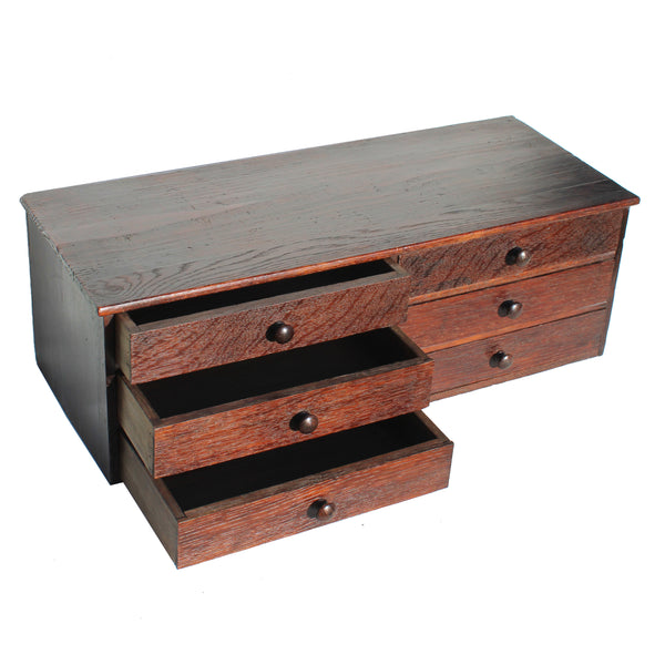 Grande layette d’horloger ancienne en chêne 64 cm – meuble d’atelier / de métier - 6 tiroirs