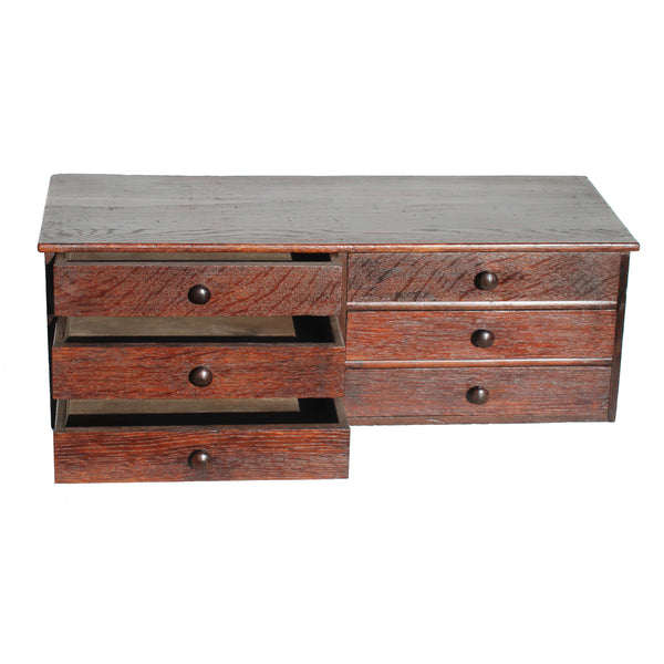 Grande layette d’horloger ancienne en chêne 64 cm – meuble d’atelier / de métier - 6 tiroirs