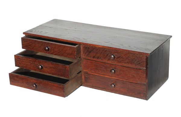 Grande layette d’horloger ancienne en chêne 64 cm – meuble d’atelier / de métier - 6 tiroirs