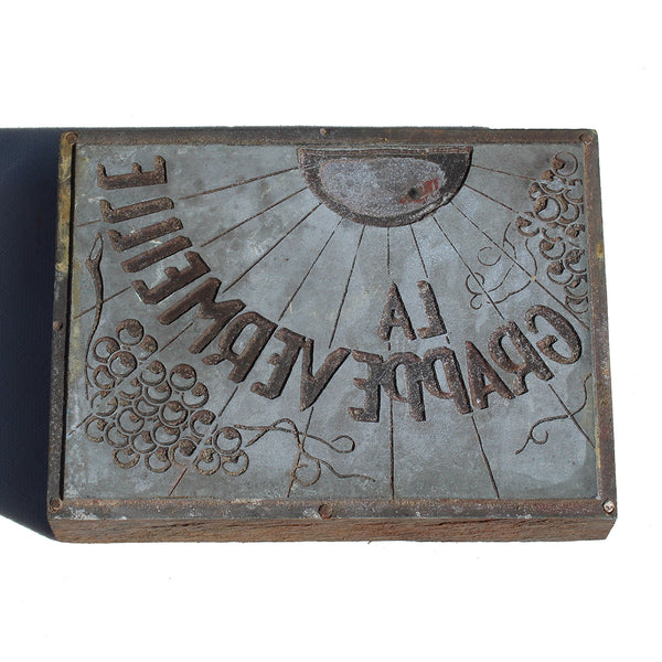 Ancienne matrice d'impression publicitaire / tampon La Grappe Vermeille