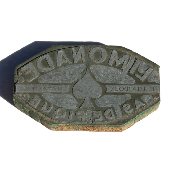 Ancienne matrice d'impression publicitaire / tampon Limonade As de Pique / H. Lelardoux Cesson Sévigné / Mordelles