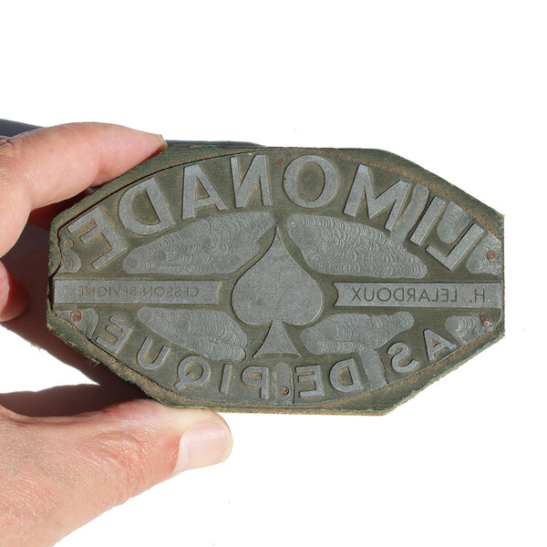 Ancienne matrice d'impression publicitaire / tampon Limonade As de Pique / H. Lelardoux Cesson Sévigné / Mordelles