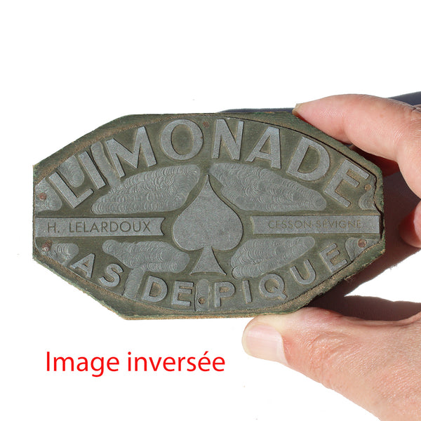Ancienne matrice d'impression publicitaire / tampon Limonade As de Pique / H. Lelardoux Cesson Sévigné / Mordelles