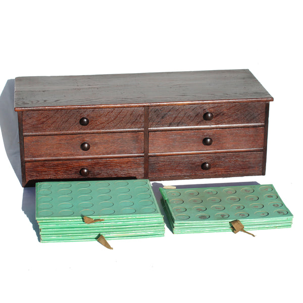 Grande layette d’horloger ancienne en chêne 64 cm – meuble d’atelier / de métier - 6 tiroirs