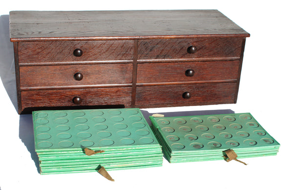 Grande layette d’horloger ancienne en chêne 64 cm – meuble d’atelier / de métier - 6 tiroirs