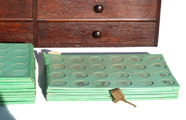 Grande layette d’horloger ancienne en chêne 64 cm – meuble d’atelier / de métier - 6 tiroirs