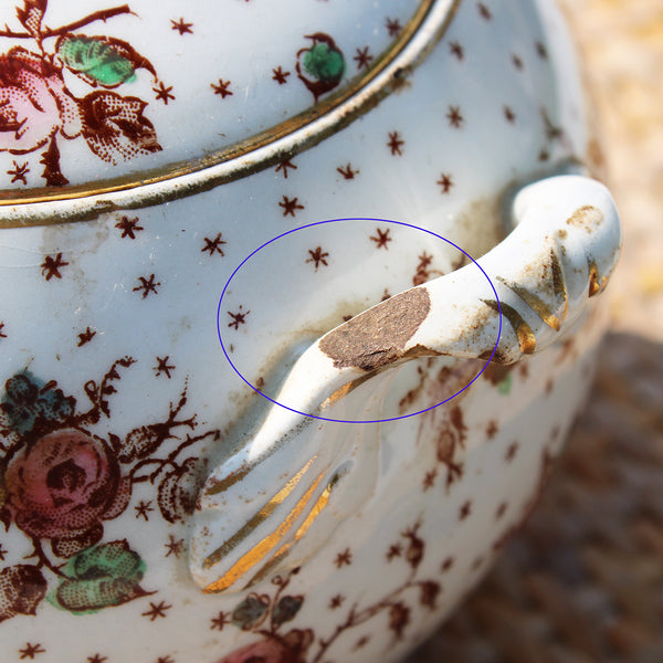 Ancien gros sucrier en porcelaine opaque de Gien modèle petites fleurs