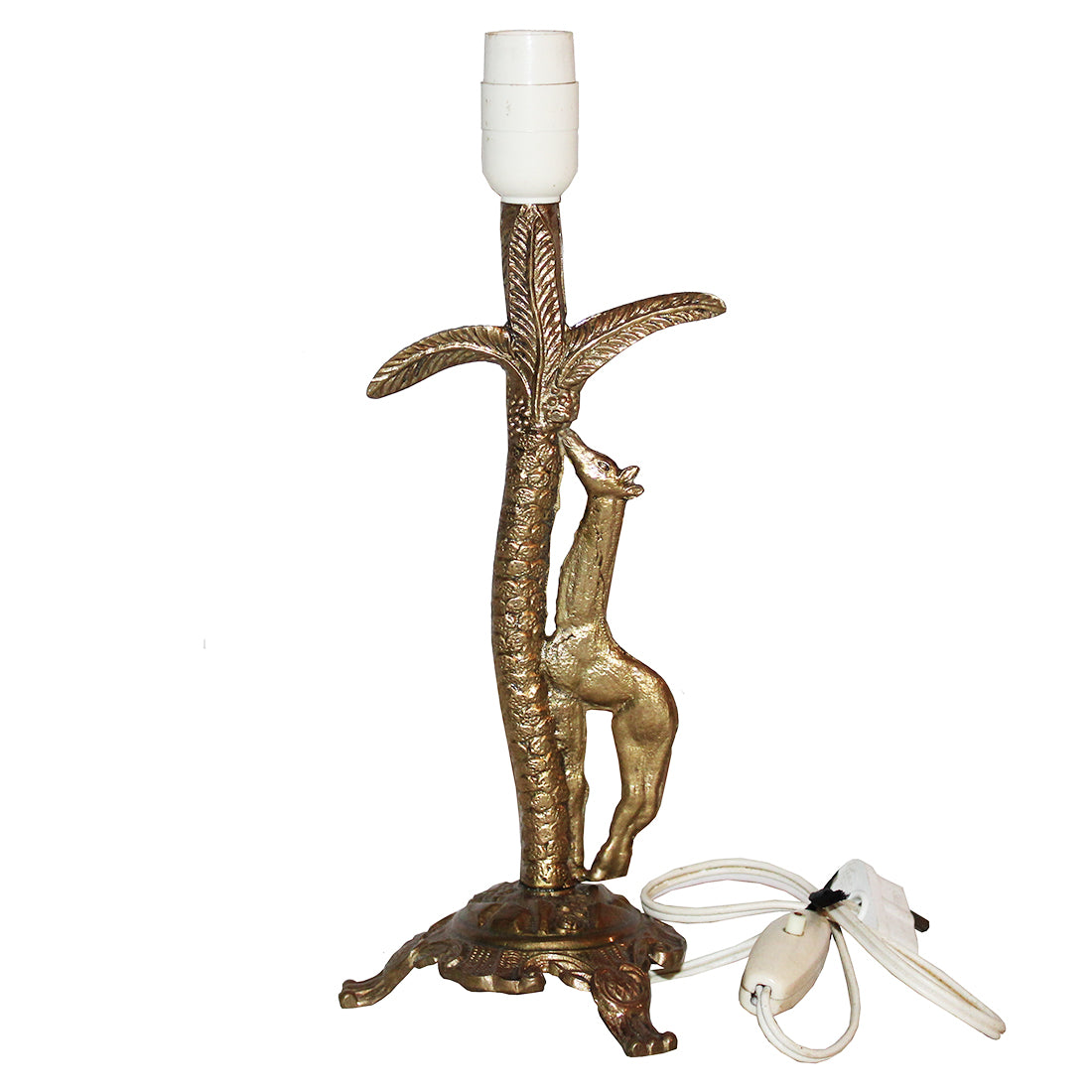 Ancien pied de lampe en laiton girafe et palmier style art nouveau