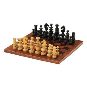 Jeu d'échecs vintage pièces en bois + échiquier rendu cuir