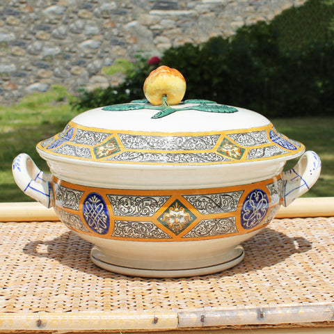 Ancienne petite soupière / légumier en faïence de Gien modèle orientaliste
