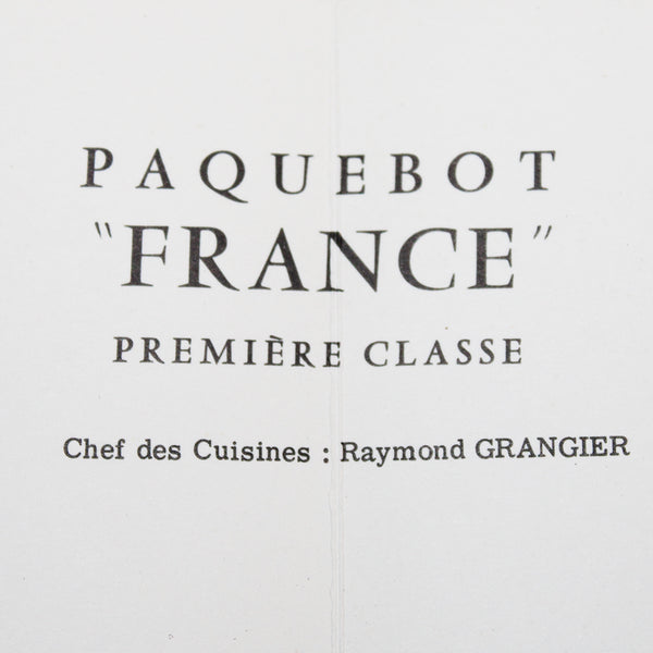 Ancien menu du Paquebot France Première Classe du 23 décembre 1964 dessin de G. Rohner