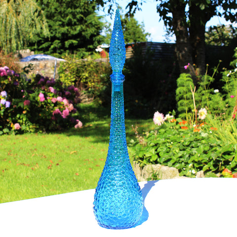 Carafe italienne en verre d'Empoli vintage coloris bleu 57 cm