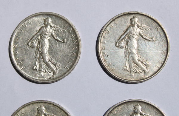 Lot de 6 pièces de monnaie de 5 Francs Semeuse en argent (1960 à 1965)