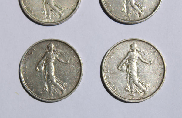 Lot de 6 pièces de monnaie de 5 Francs Semeuse en argent (1960 à 1965)