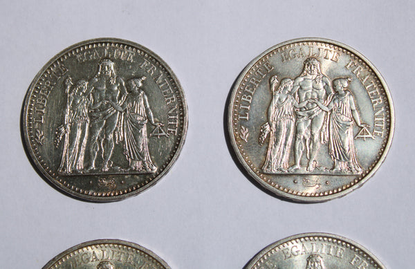 Lot de 6 pièces de monnaie françaises en argent (5 et 10 Francs Hercule)