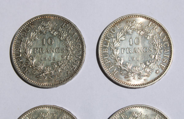 Lot de 6 pièces de monnaie françaises en argent (5 et 10 Francs Hercule)