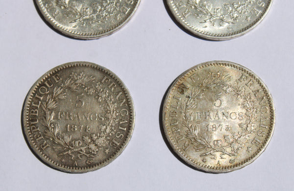Lot de 6 pièces de monnaie françaises en argent (5 et 10 Francs Hercule)