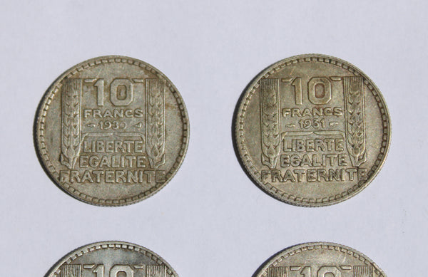 Lot de 8 pièces de monnaie françaises en argent (10 et 20 Francs Turin)