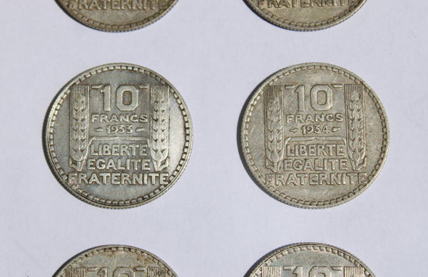 Lot de 8 pièces de monnaie françaises en argent (10 et 20 Francs Turin)