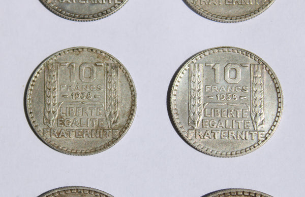 Lot de 8 pièces de monnaie françaises en argent (10 et 20 Francs Turin)