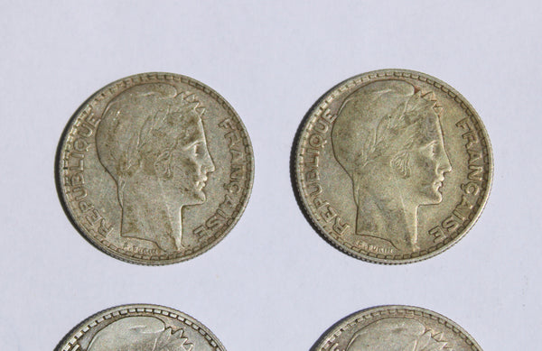 Lot de 8 pièces de monnaie françaises en argent (10 et 20 Francs Turin)