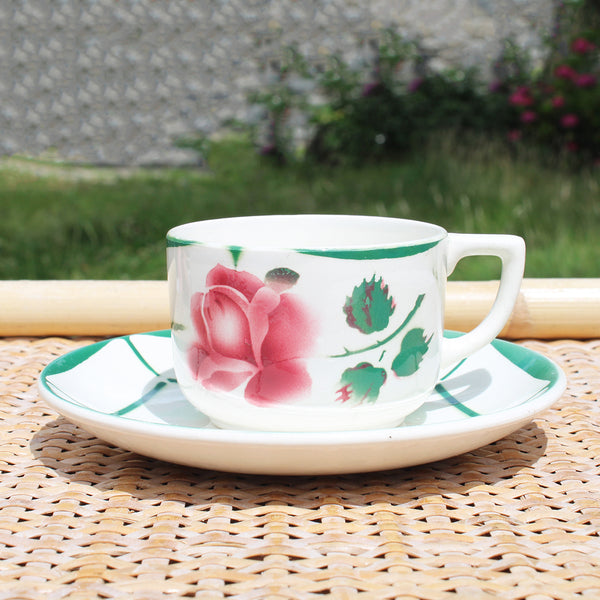 Ancienne tasse à café + soucoupe en faïence de Digoin Sarreguemines modèle Monique