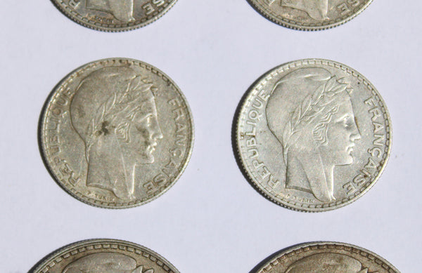Lot de 8 pièces de monnaie françaises en argent (10 et 20 Francs Turin)