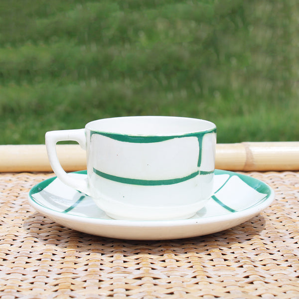 Ancienne tasse à café + soucoupe en faïence de Digoin Sarreguemines modèle Monique