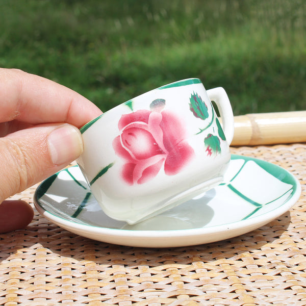 Ancienne tasse à café + soucoupe en faïence de Digoin Sarreguemines modèle Monique