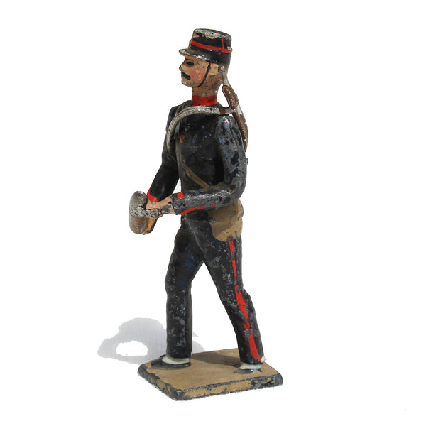 Ancienne figurine en plomb plein CBG Mignot soldat français / Servant Artilleur de campagne avec un obus