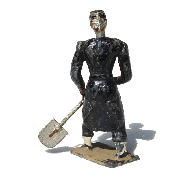Ancienne figurine en plomb plein CBG Mignot soldat français / Artilleur de campagne avec une pelle