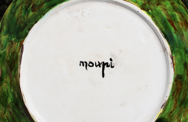 Ensemble de 6 assiettes plates vintage en terre cuite vernissée / céramiste Moupi / Vallauris ?