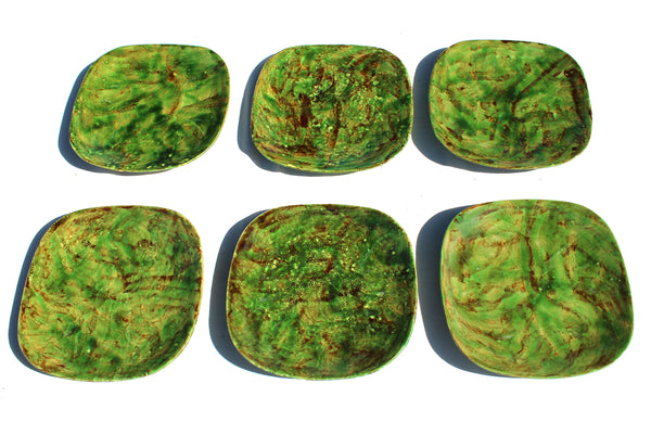 Ensemble de 6 assiettes plates vintage en terre cuite vernissée / céramiste Moupi / Vallauris ?