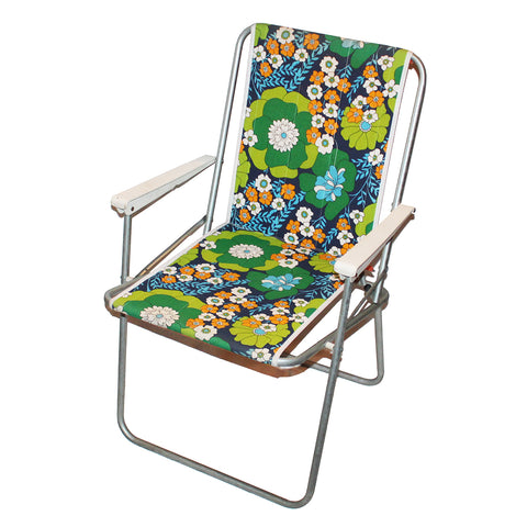 Chaise pliante de camping vintage tissu à fleurs ( no Lafuma )