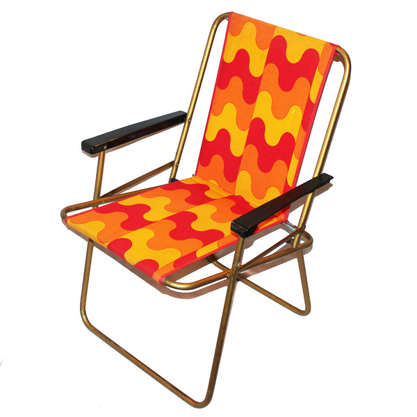 Chaise pliante de camping vintage Lafuma tissu à motifs géométriques