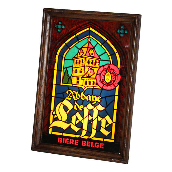 Enseigne publicitaire lumineuse de bistrot bière belge Abbaye de Leffe vintage